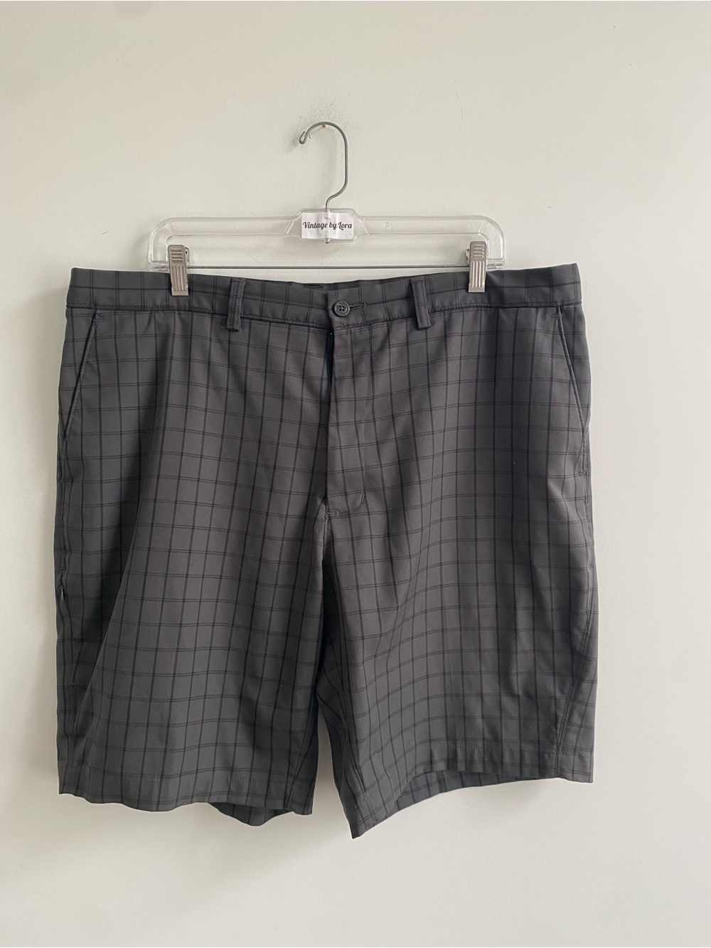 Men's Gray Windowpane Flat Front Shorts 2/$20